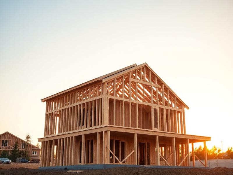 Structure de maison en bois en construction